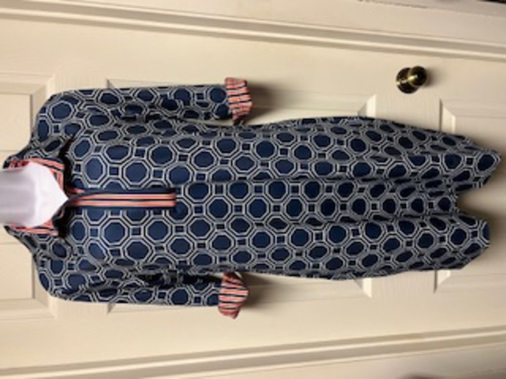 Gretchen Scott Everywhere Navy Geometric Print Dress.  Women's Size L.